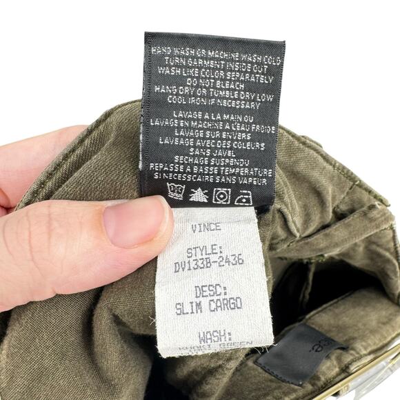 Vince Dark Army Green Utility Cargo Pockets Mid Rise Slim Skinny Pants - Picture 10 of 10